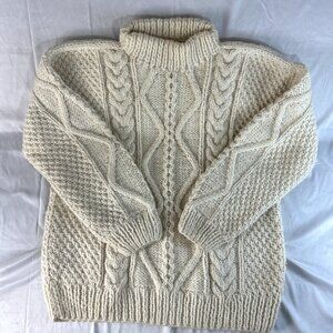 VTG World of Wool Chunky Fisherman's Sweater 100% Wool 2XL Ivory Grandpa Grandma